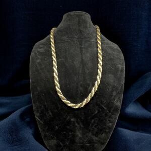 Vintage Twisted Rope Chain Necklace Black & Gold Braided Cord Statement 31" Long